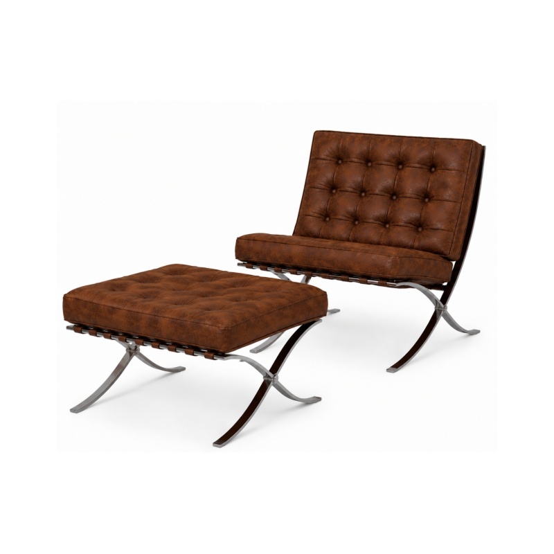 Barcelona Chair met hocker Vintage Bruin Barcelona Chair met hocker vintage bruin