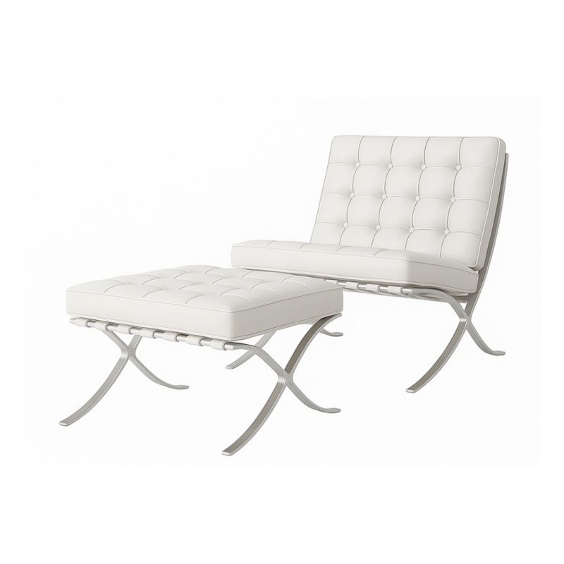 Barcelona Chair met hocker wit