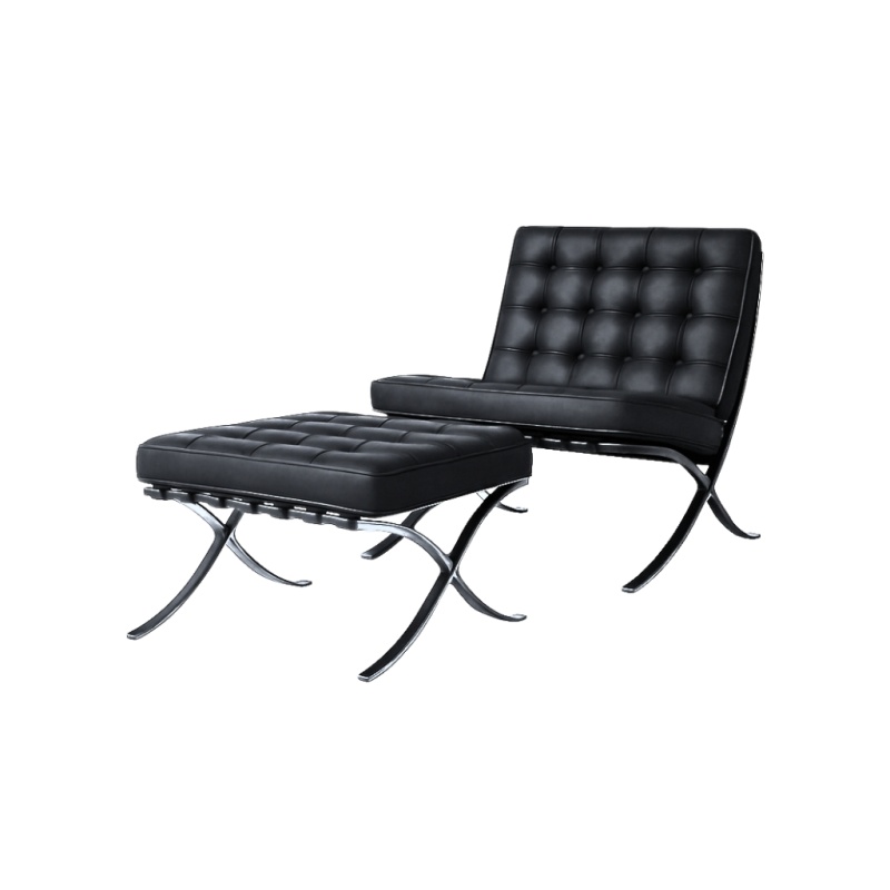 Barcelona Chair met hocker zwart