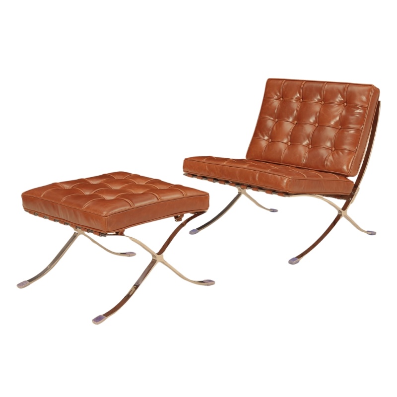 Barcelona Chair met hocker cognac kopen