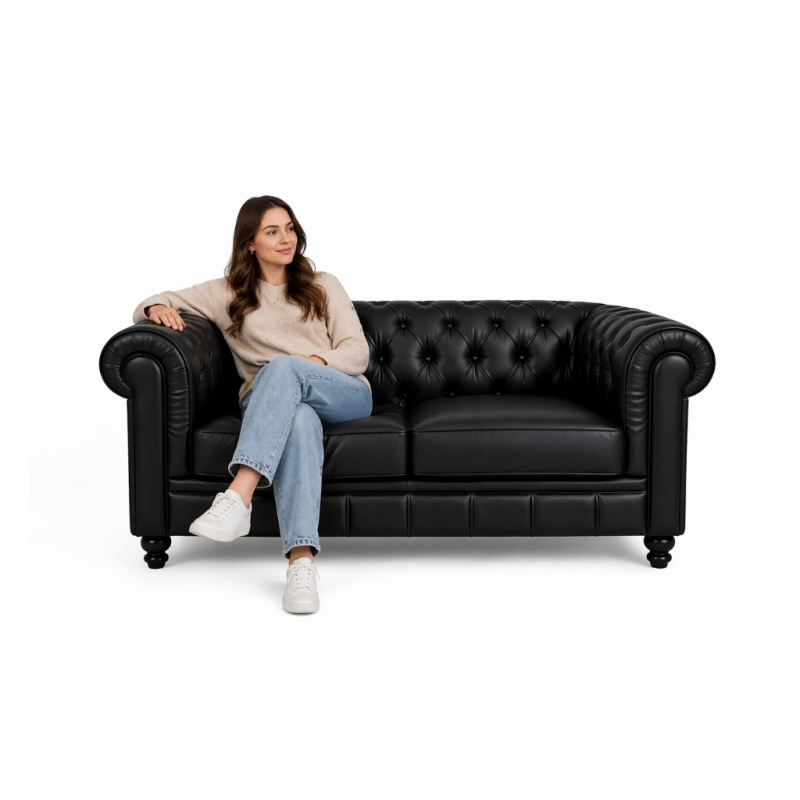 Chesterfield 2 zits bank zwart