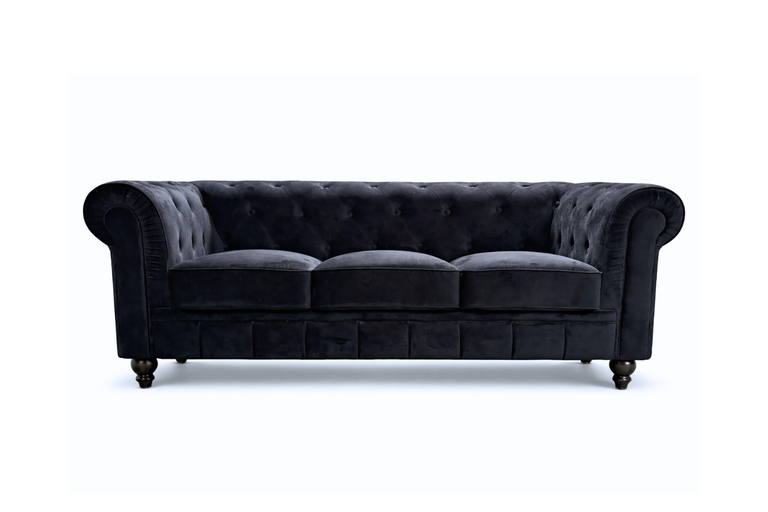 Chesterfield Bank Fluweel | 3-Zits Chesterfield Bank Velvet zwart 3-zit