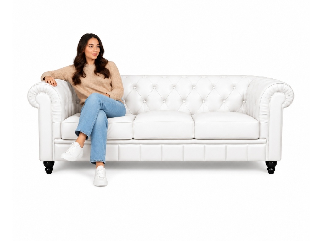 Chesterfield Bank Wit | 3-Zits Chesterfield Bank Wit 3-zits leer comfort zitten
