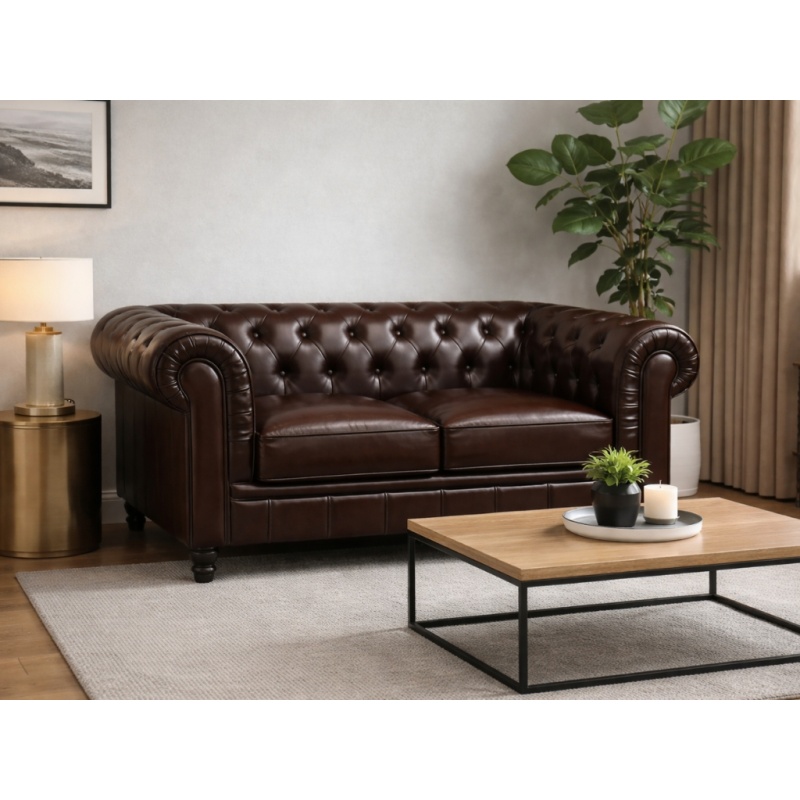 Chesterfield Bank tweezits bruin leer woonkamer