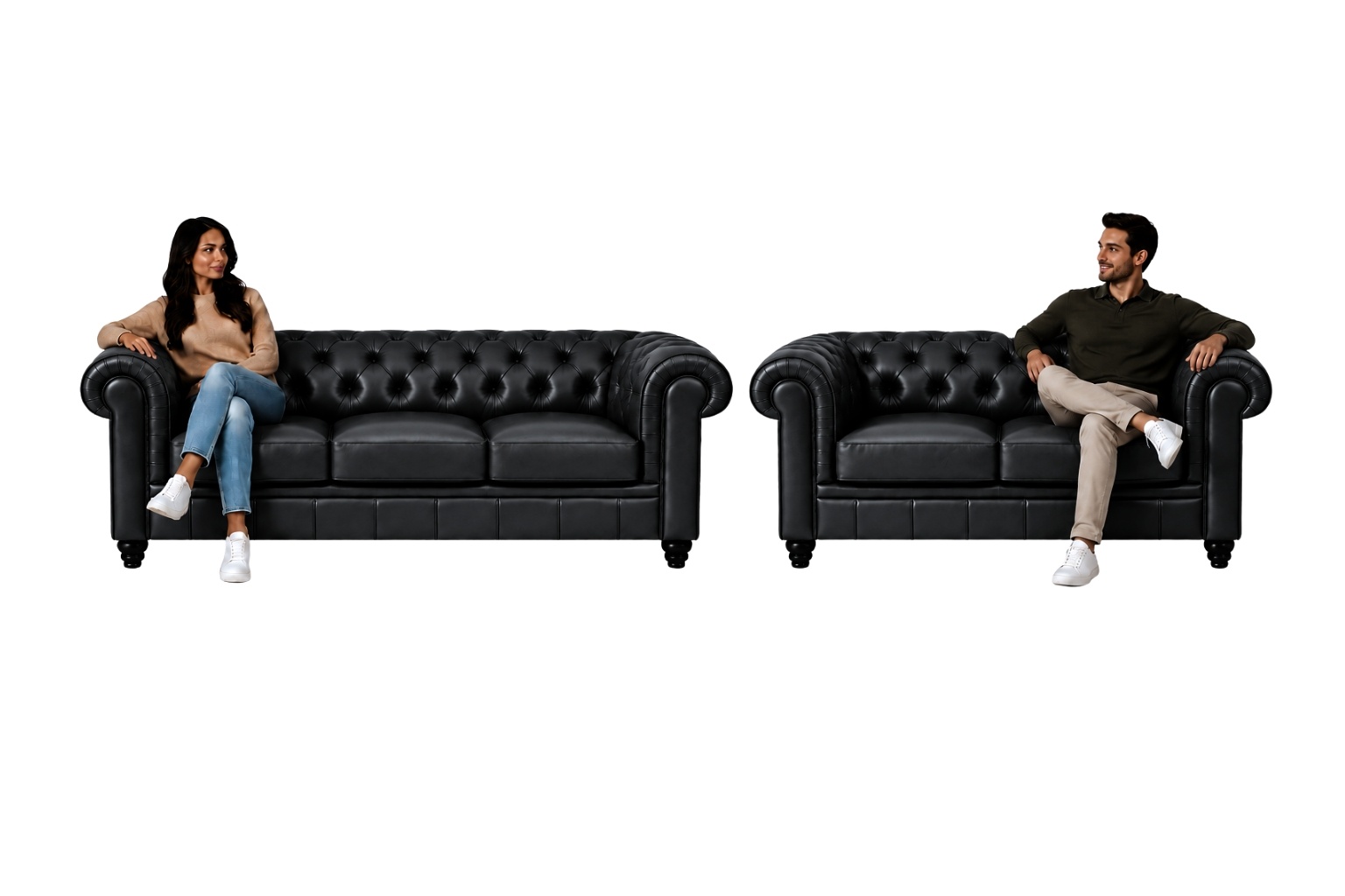 Chesterfield Banken Set | Zwart Chesterfield Banken zwart leer bank Chesterfield