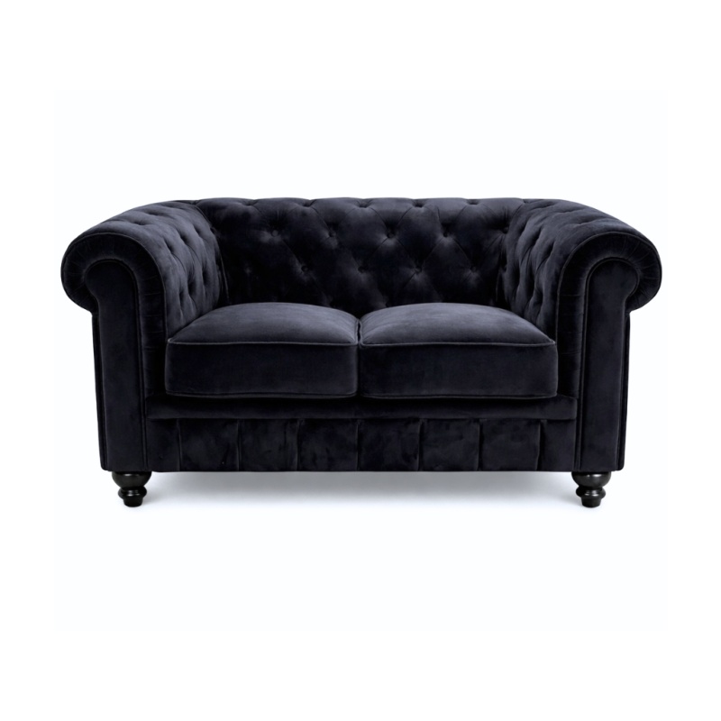 Chesterfield bank tweezits velvet zwart 2-Zits