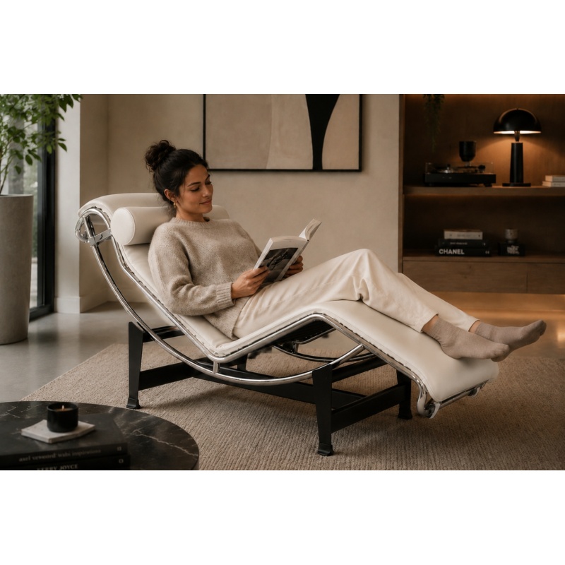 Corbusier fauteuil wit Cassina LC4 Stoel Leer