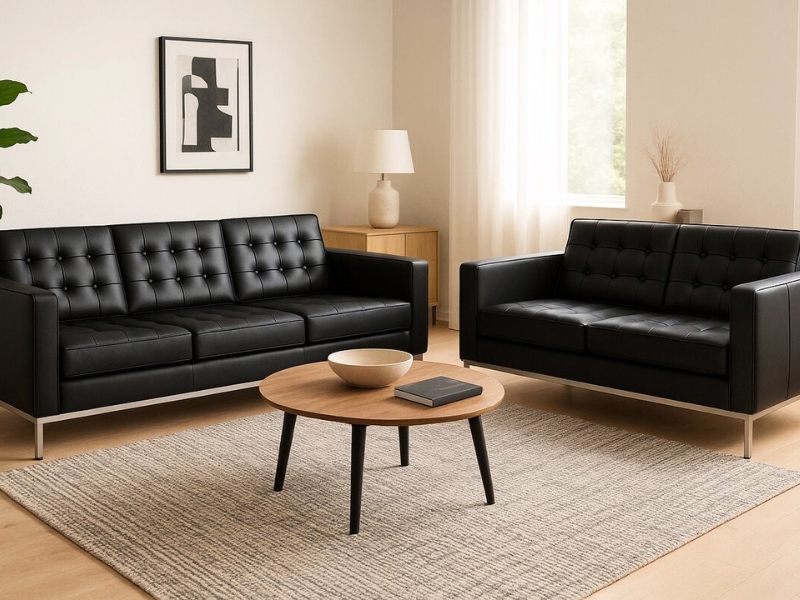 Florence Knoll Banken Zwart Leer 2 zits en 3 zits