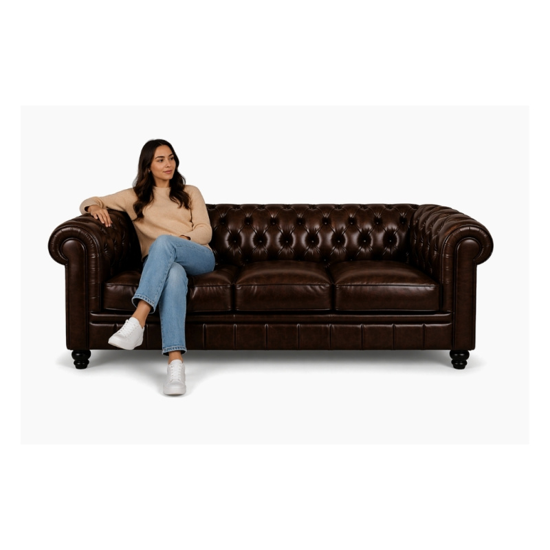Chesterfield Bank Mokka 3-Zits Sofa