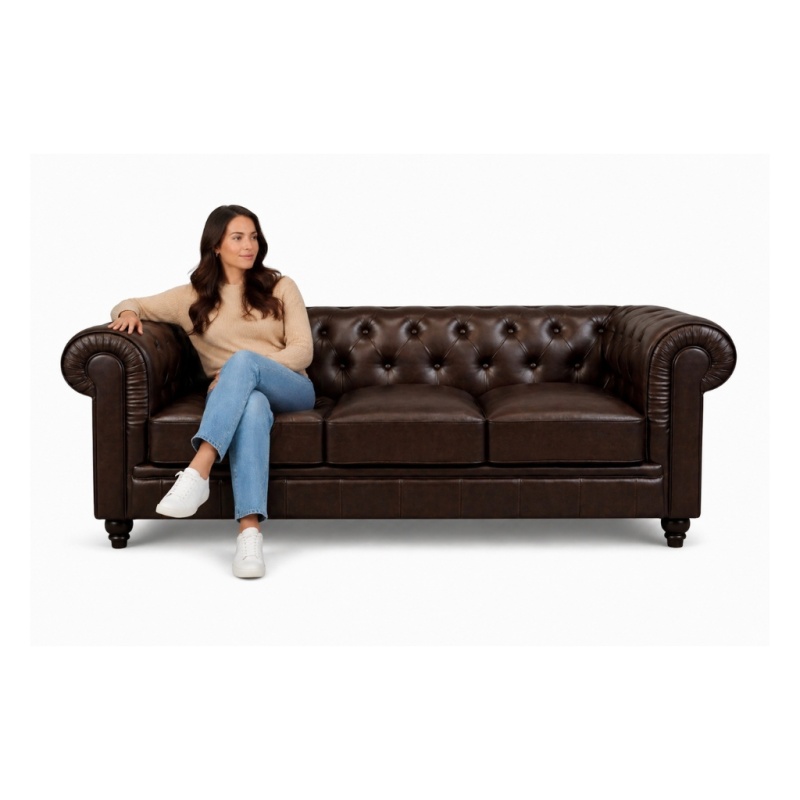 Chesterfield Bank Mokka Bruin Leer Donker Bruin Bankstel
