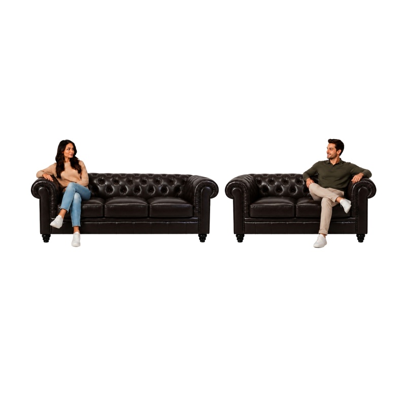 Chesterfield Banken Bruin Mokka set Leer donker bruin