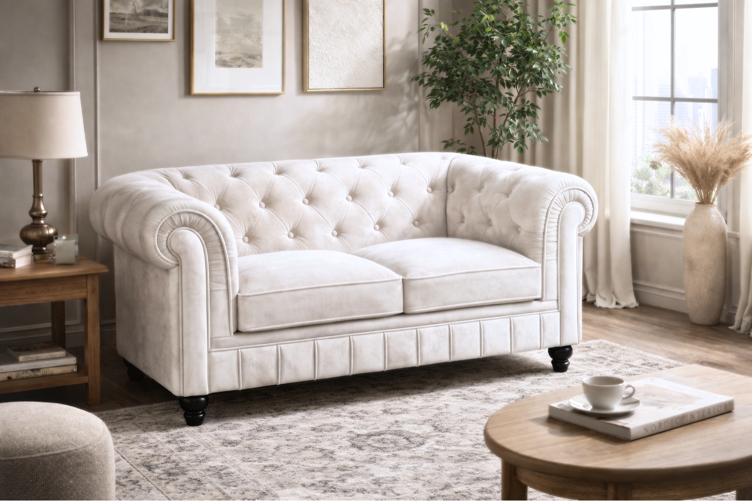 Chesterfield Bank Fluweel Wit | 2-Zits Chesterfield Bank Velvet wit