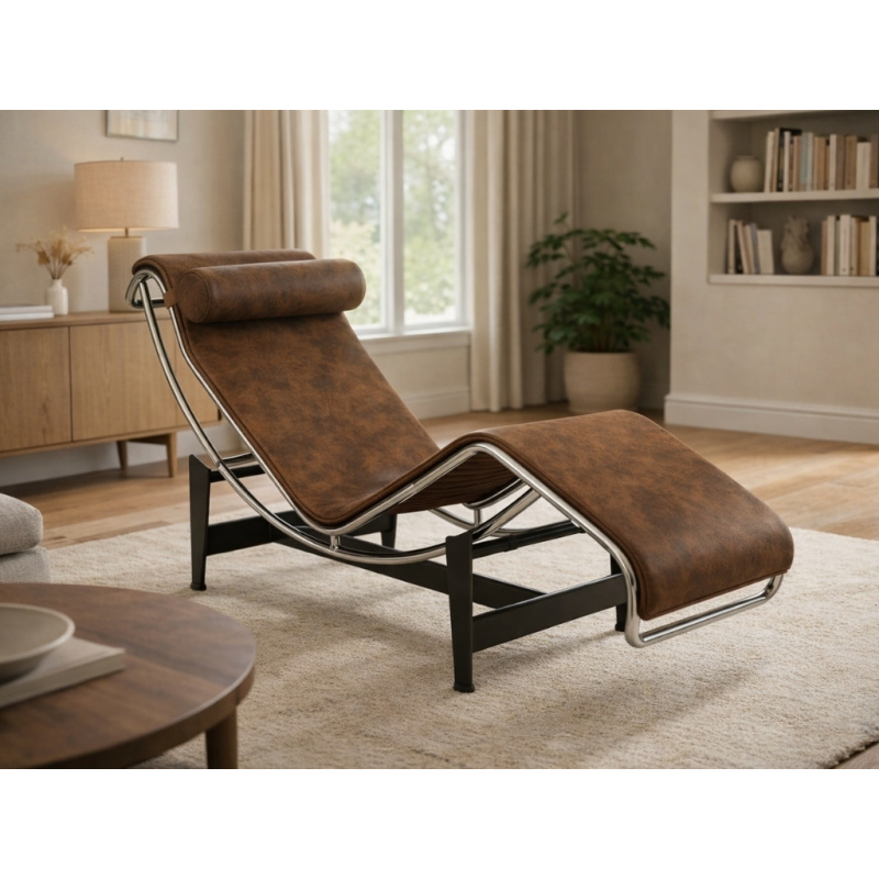 Corbusier stoel vintage bruin Cassina LC4 Fauteuil Chair