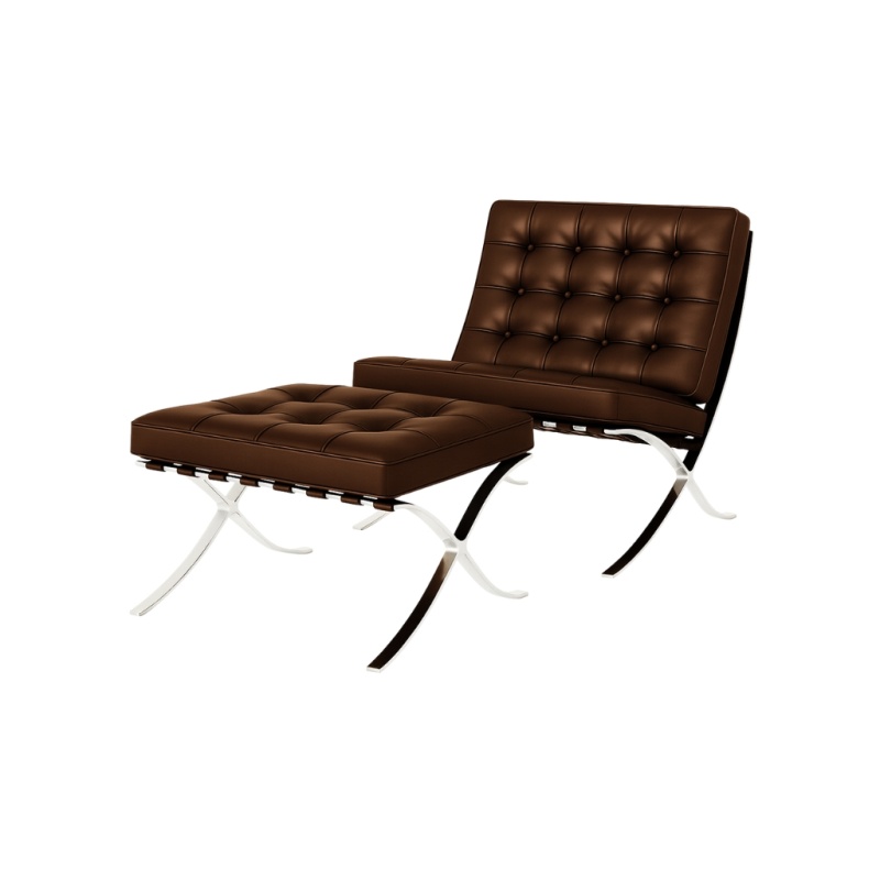 Barcelona Chair met hocker donker bruin