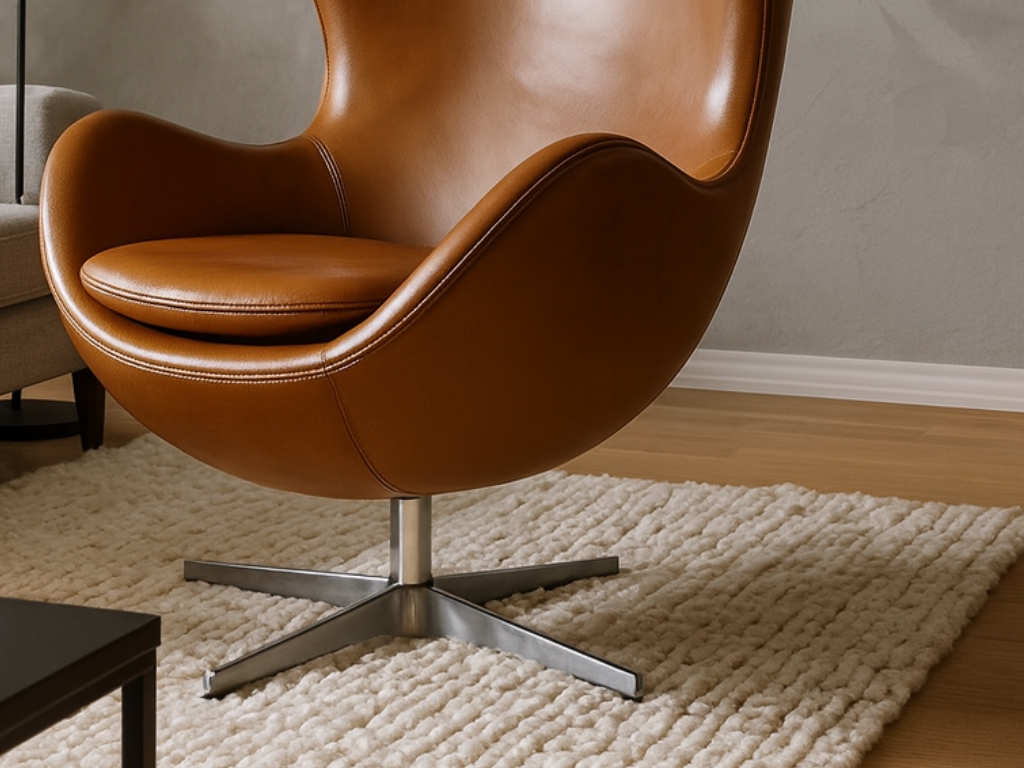 Egg Chair Cognac Bruin Leer Fritz Hansen Fauteuil Stoel materiaal