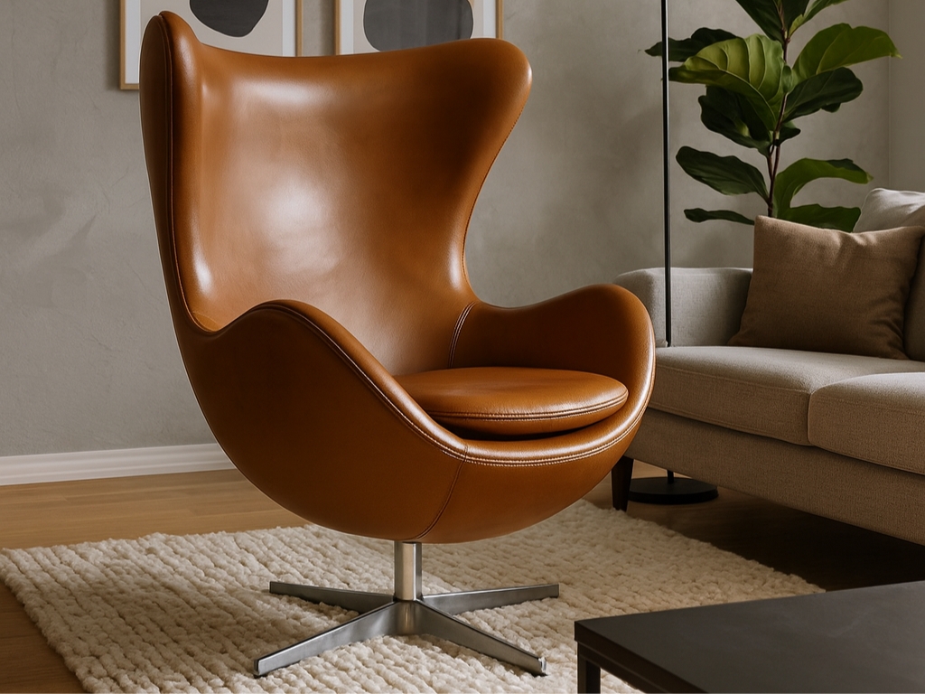 Egg Chair Cognac Bruin Leer Fritz Hansen Fauteuil Stoel