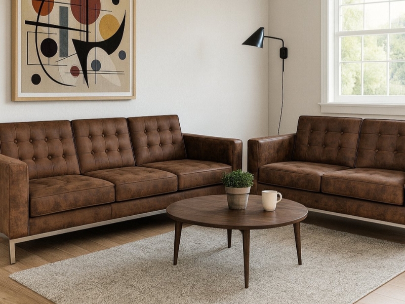 Florence Knoll Banken Bruin Vintage Leer 2 zits en 3 zits