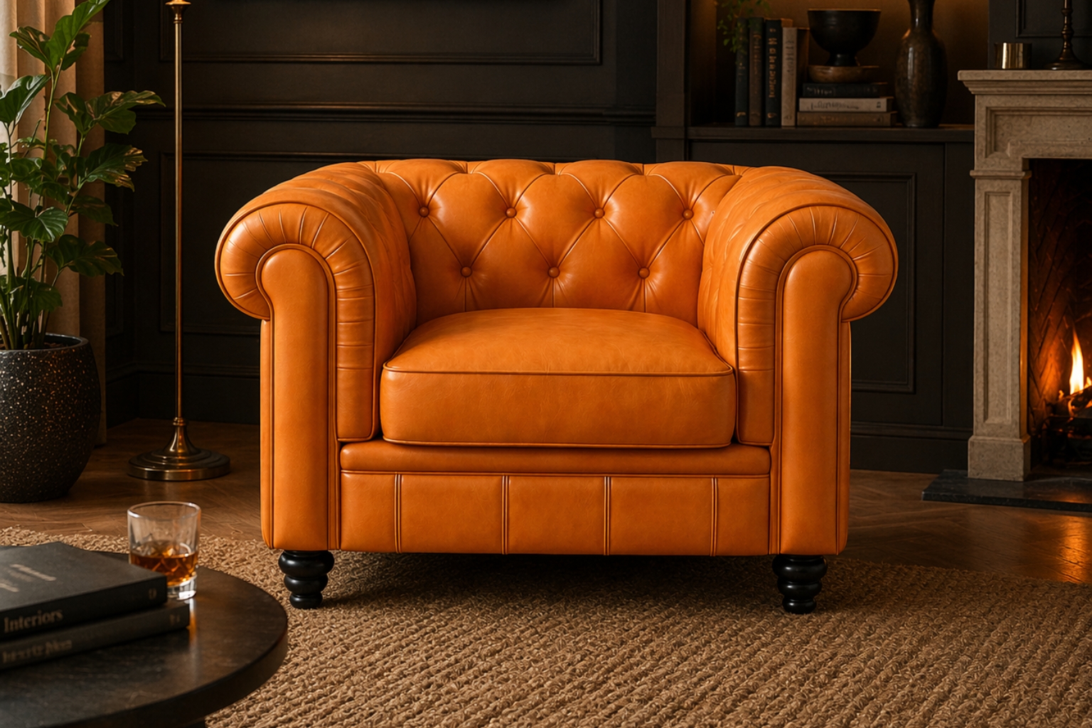 Chesterfield Bank Cognac Oker geel | 1-Zits Chesterfield Bank Cognac Oker geel 1-zits - Chesterfield Fauteuil