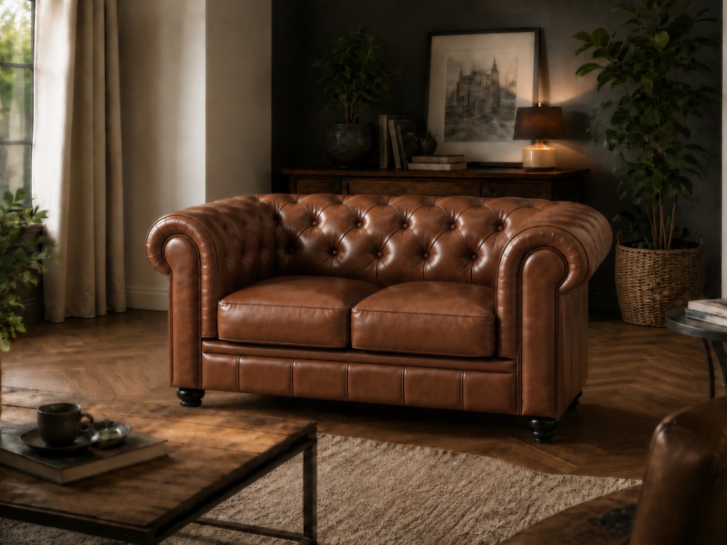 Chesterfield Bank kaneel bruin leer woonkamer