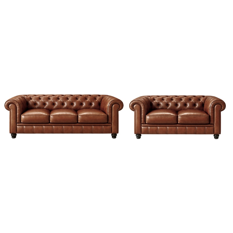 Chesterfield Banken Bruin kaneel set