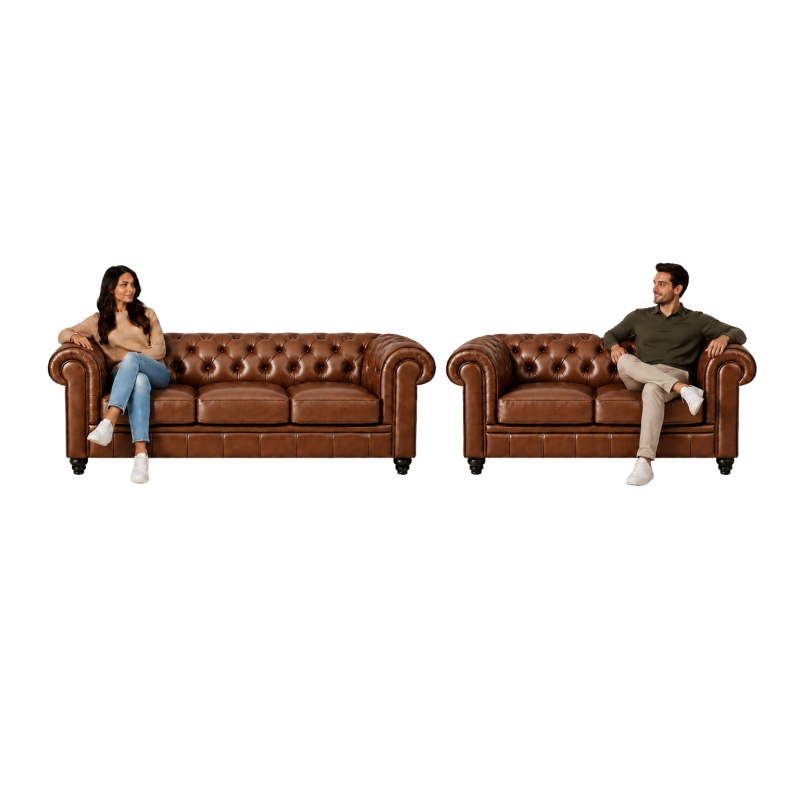 Chesterfield Banken Bruin kaneel set leer bank