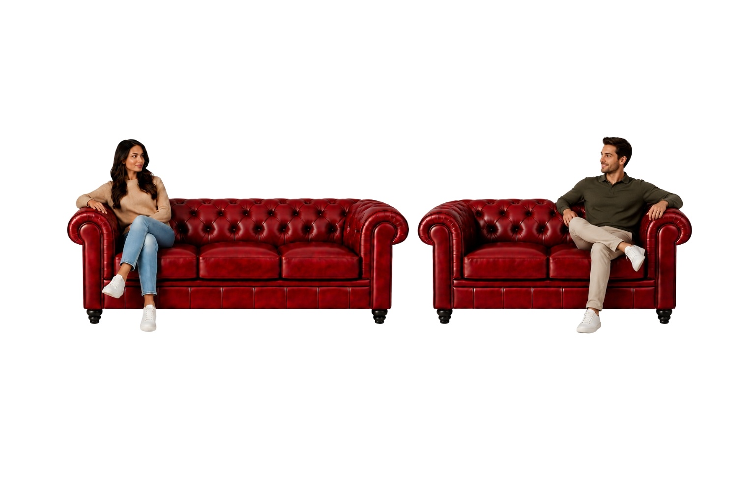 Chesterfield Banken Rood | Set Chesterfield Banken Rood Set leer bank