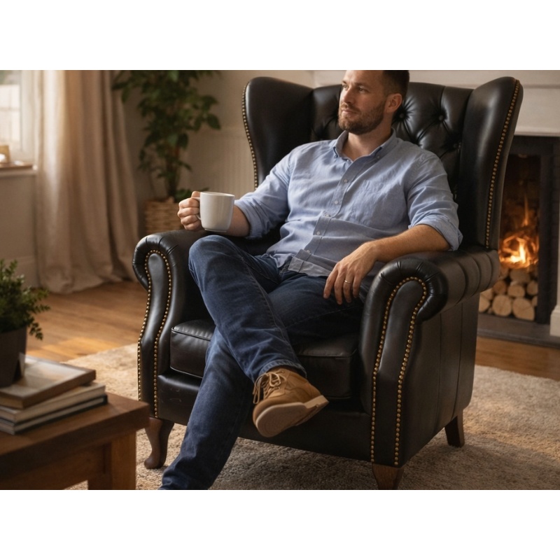 Chesterfield fauteuil zwart woonkamer