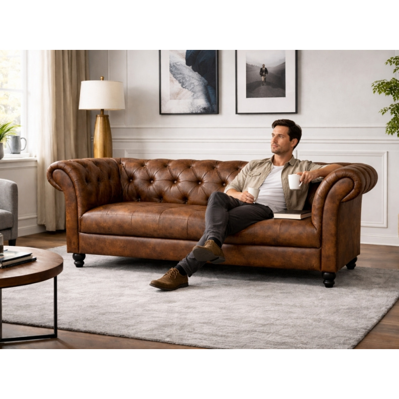 Chesterfield Bank Curve Vintage Bruin Chesterfield Bankstel Velvet leer