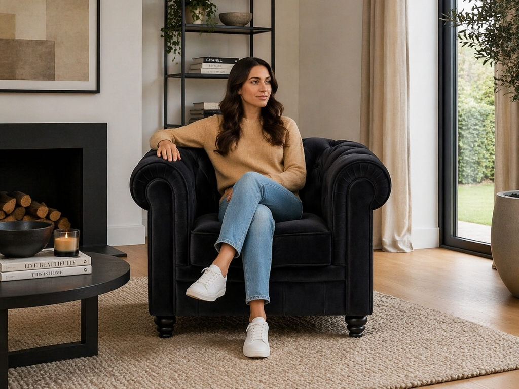 Chesterfield Bank Velvet Zwart | 1-Zits Chesterfield Bank Velvet Zwart 1-zits Chesterfield stoel fauteuil stof