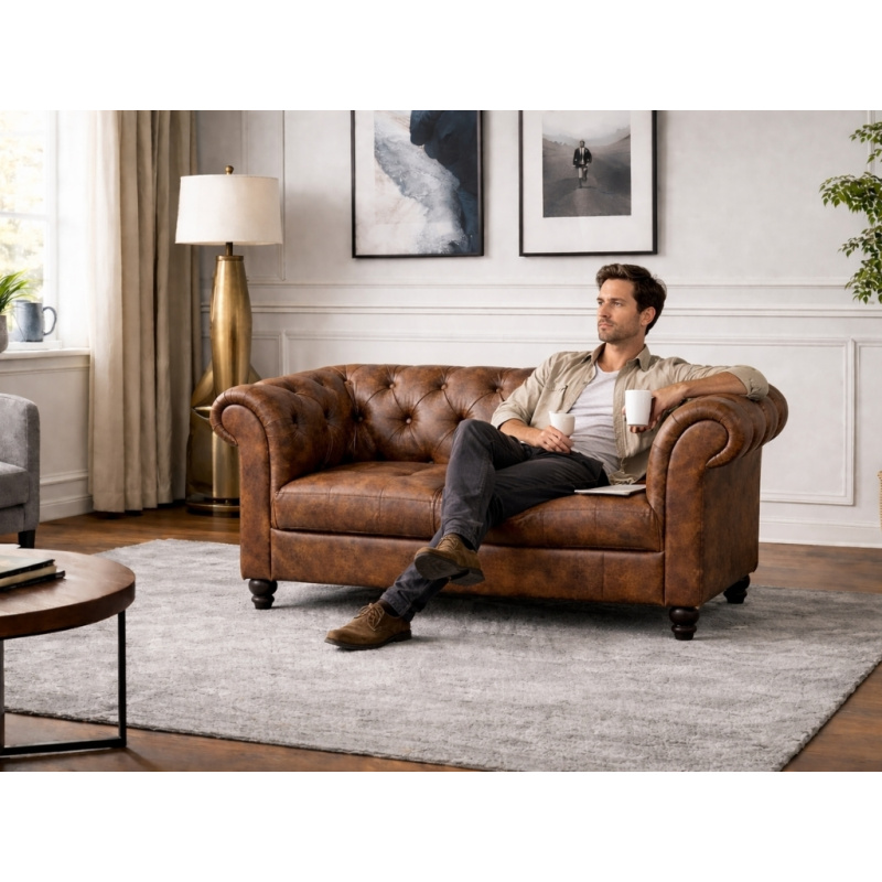 Chesterfield Bank Vintage Bruin Curve Chesterfield Bankstel Velvet