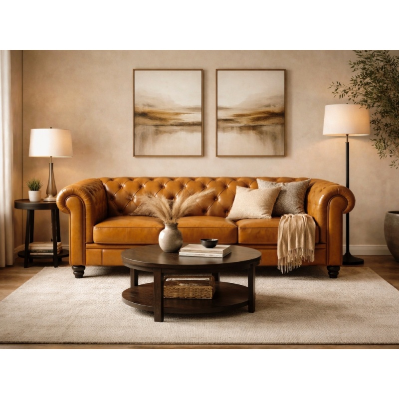 Chesterfield Bank bruin Camel 3-zits