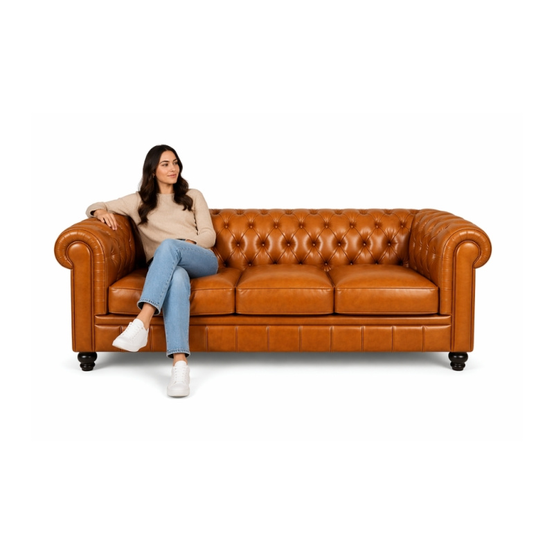 Chesterfield Bank bruin Camel 3-zits