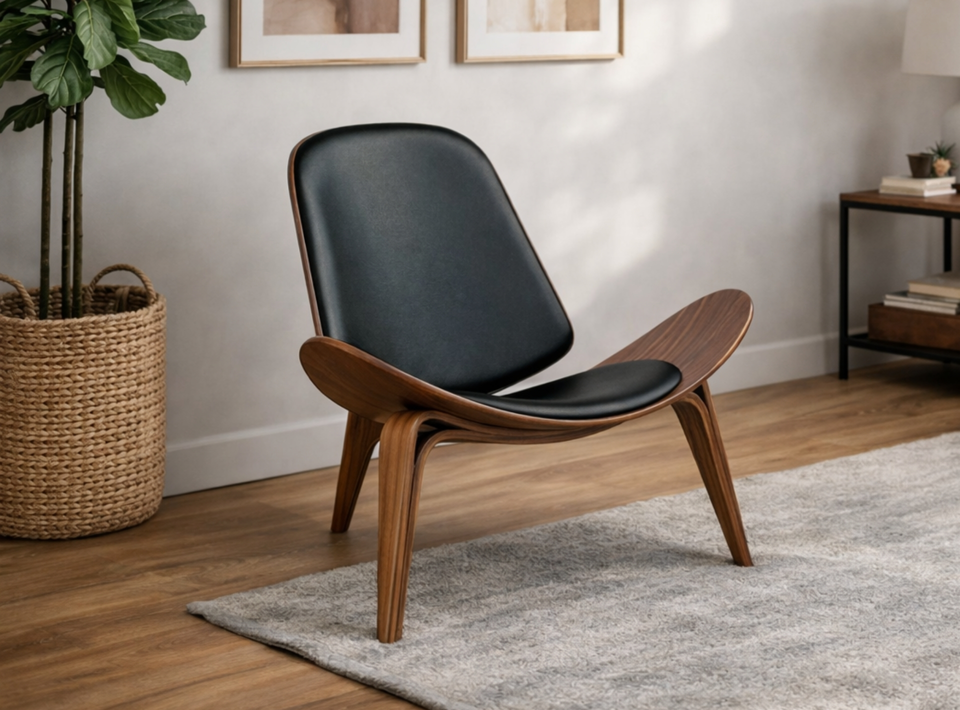 Wegner Shell Chair Walnoot hout CH107 Shell Stoel Lounge Chair