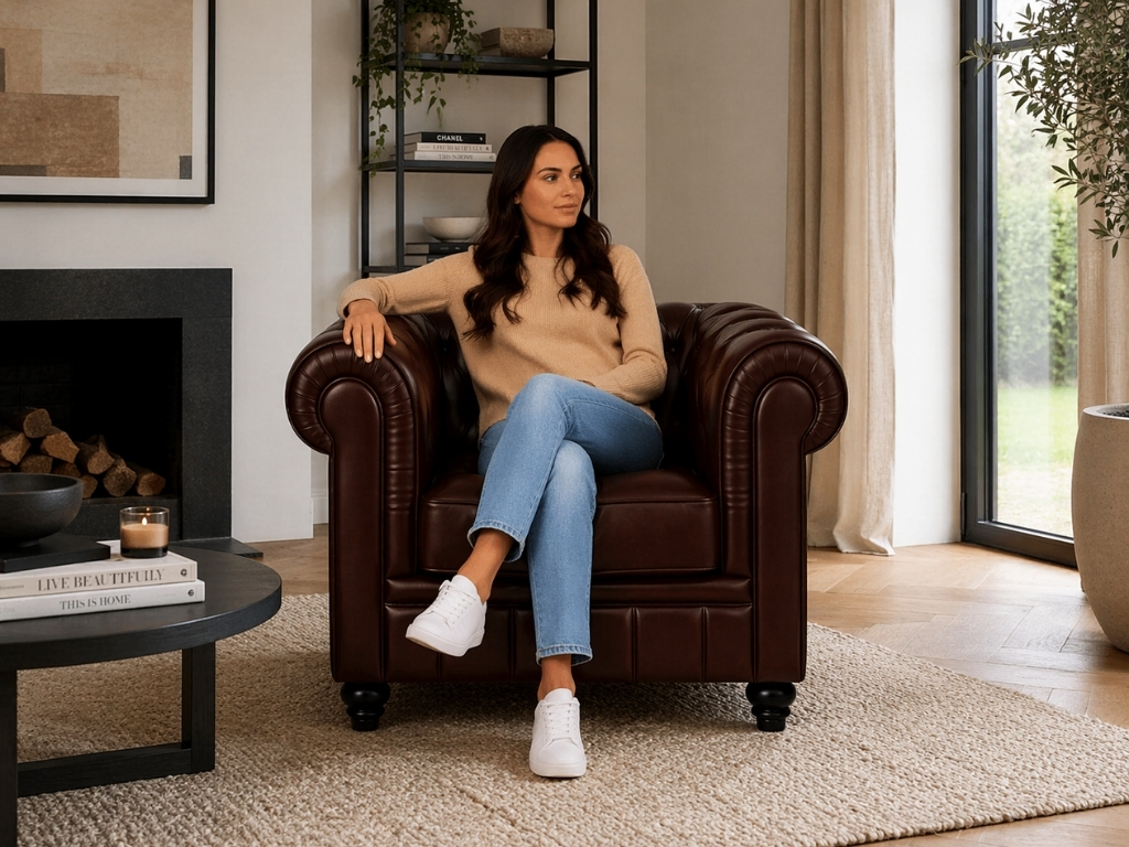 Chesterfield Bank Mokka Bruin 1-zits Chesterfield stoel bruin fauteuil leer