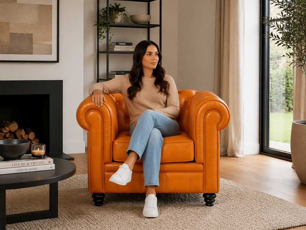 Chesterfield Bank Oker geel 1-zits Chesterfield Fauteuil stoel leer