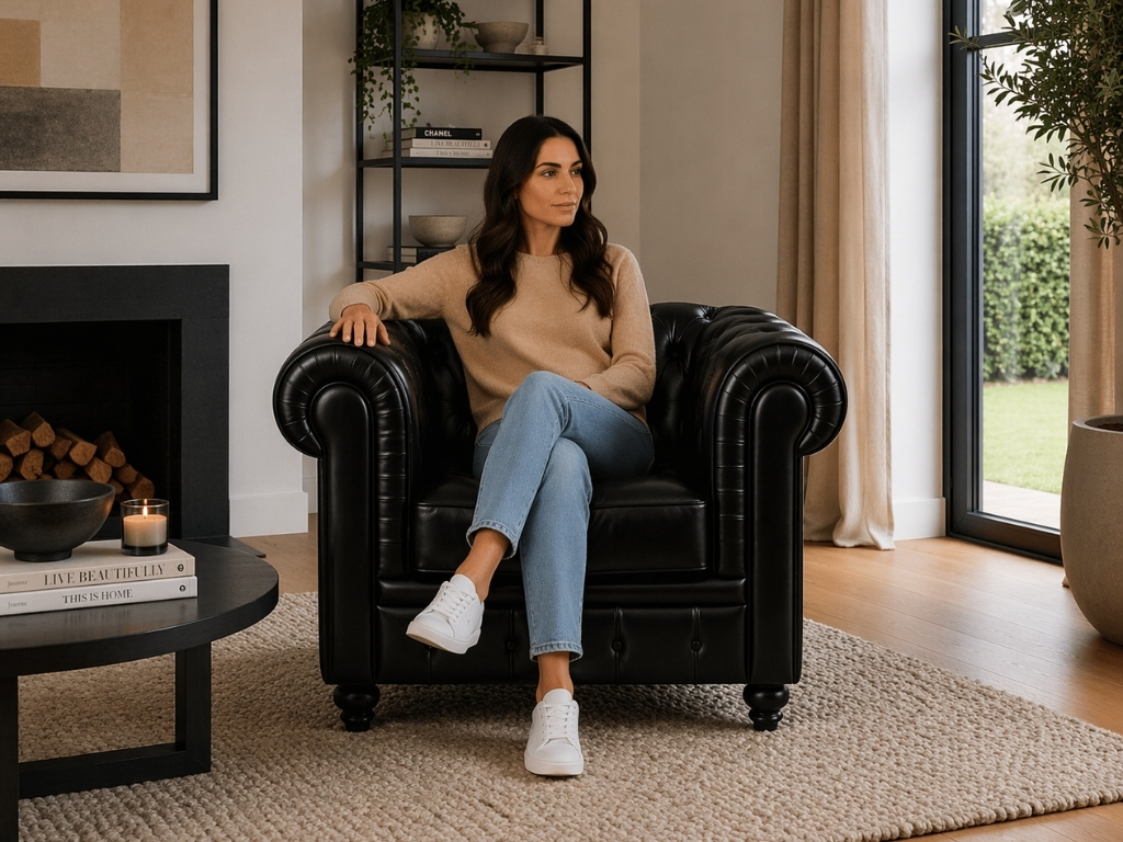 Chesterfield Bank Zwart 1-Zits Chesterfield stoel fauteuil leer