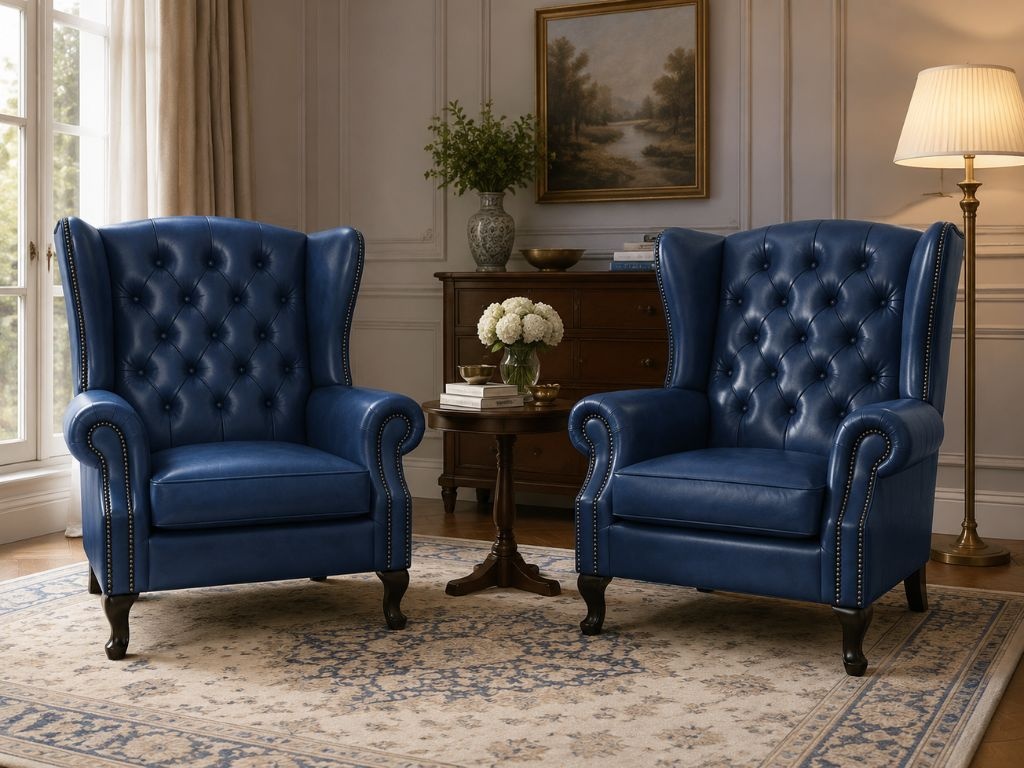 Chesterfield Fauteuil Blauw Chesterfield Fauteuil Blauw Wing Back Chair Oor fauteuil Leer