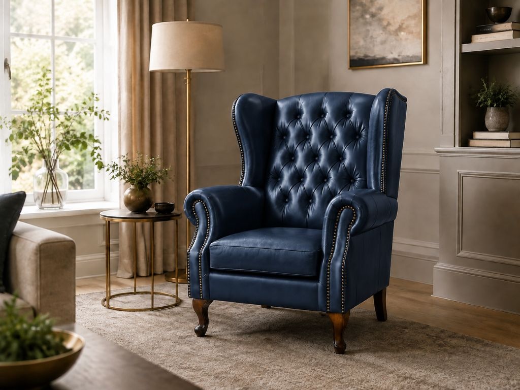 Chesterfield Fauteuil Blauw Chesterfield Fauteuil Blauw leer wing back chair oor fauteuil