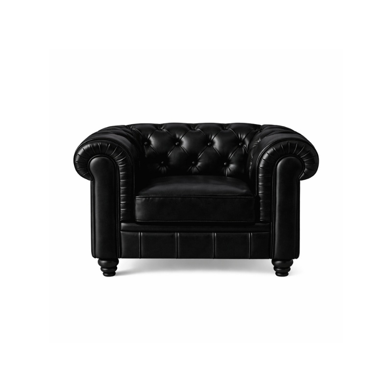 Chesterfield Bank Zwart 1-zits Stoel Chesterfield fauteuil leer Arm Chair