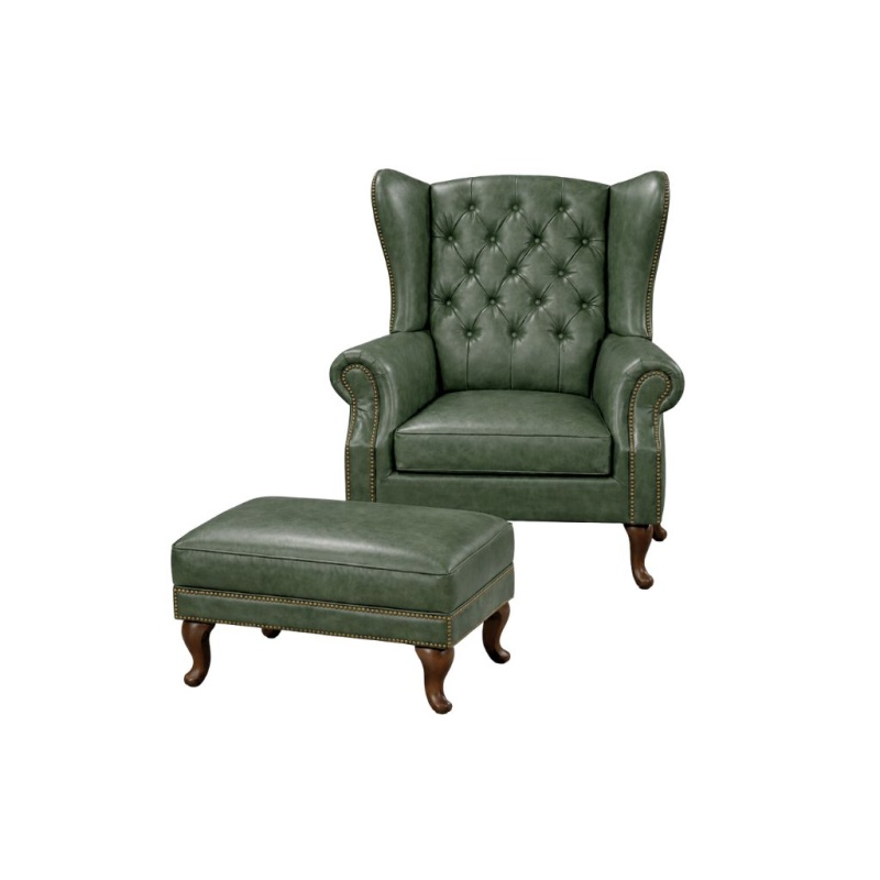 Chesterfield Fauteuil met Hocker Groen wing back chair stoel oor fauteuil