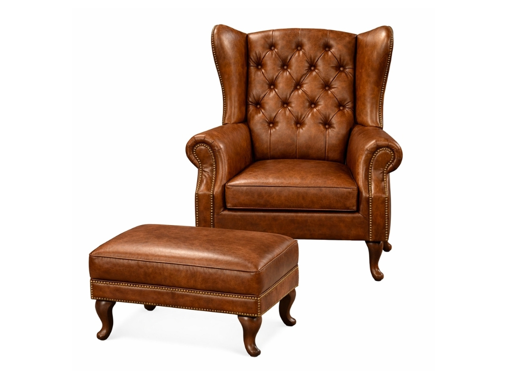Chesterfield Fauteuil met hocker Bruin Chesterfield fauteuil met hocker bruin