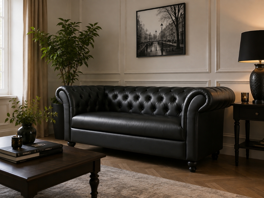Chesterfield Bank Zwart Curve 2-zits