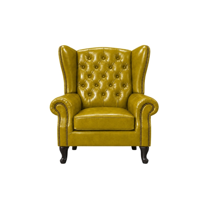 Chesterfield fauteuil vintage geel leer oor fauteuil wing back chair stoel