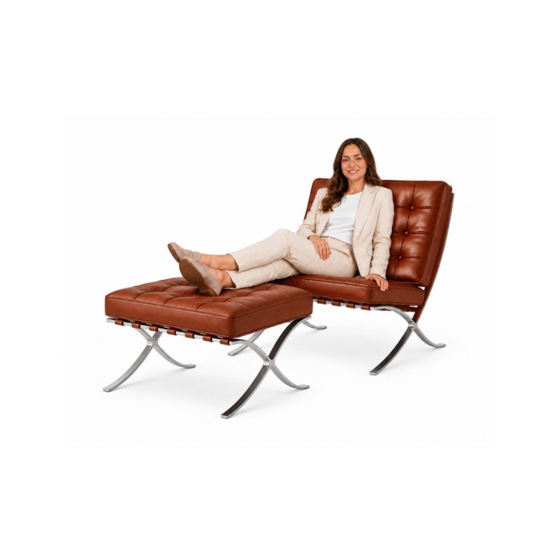 Barcelona Chair met hocker bruin