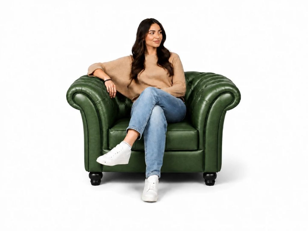 Chesterfield Bank Curve Groen | 1-zits Chesterfield Bank Curve Groen 1-zits Chesterfield stoel fauteuil leer