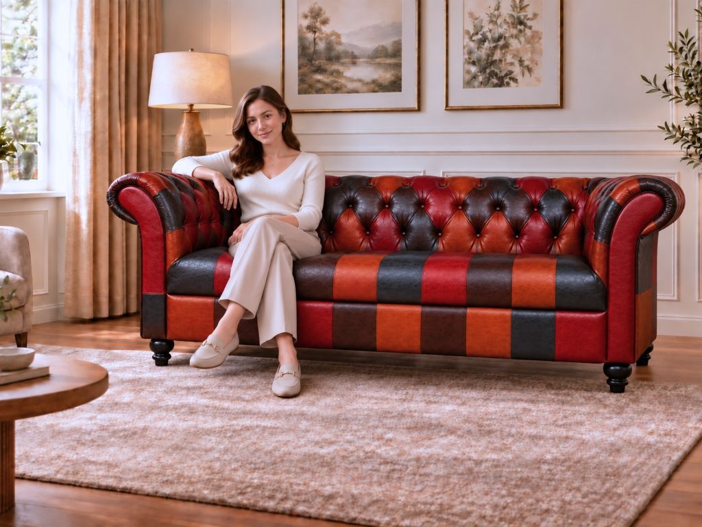 Chesterfield Bank Curve Patchwork | 3-zits Chesterfield Bank Curve Patchwork 3-zits woonkamer zitten comfort