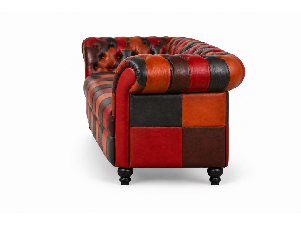 Chesterfield Bank Curve Patchwork | 3-zits Chesterfield Bank Curve Patchwork 3-zits zijkant