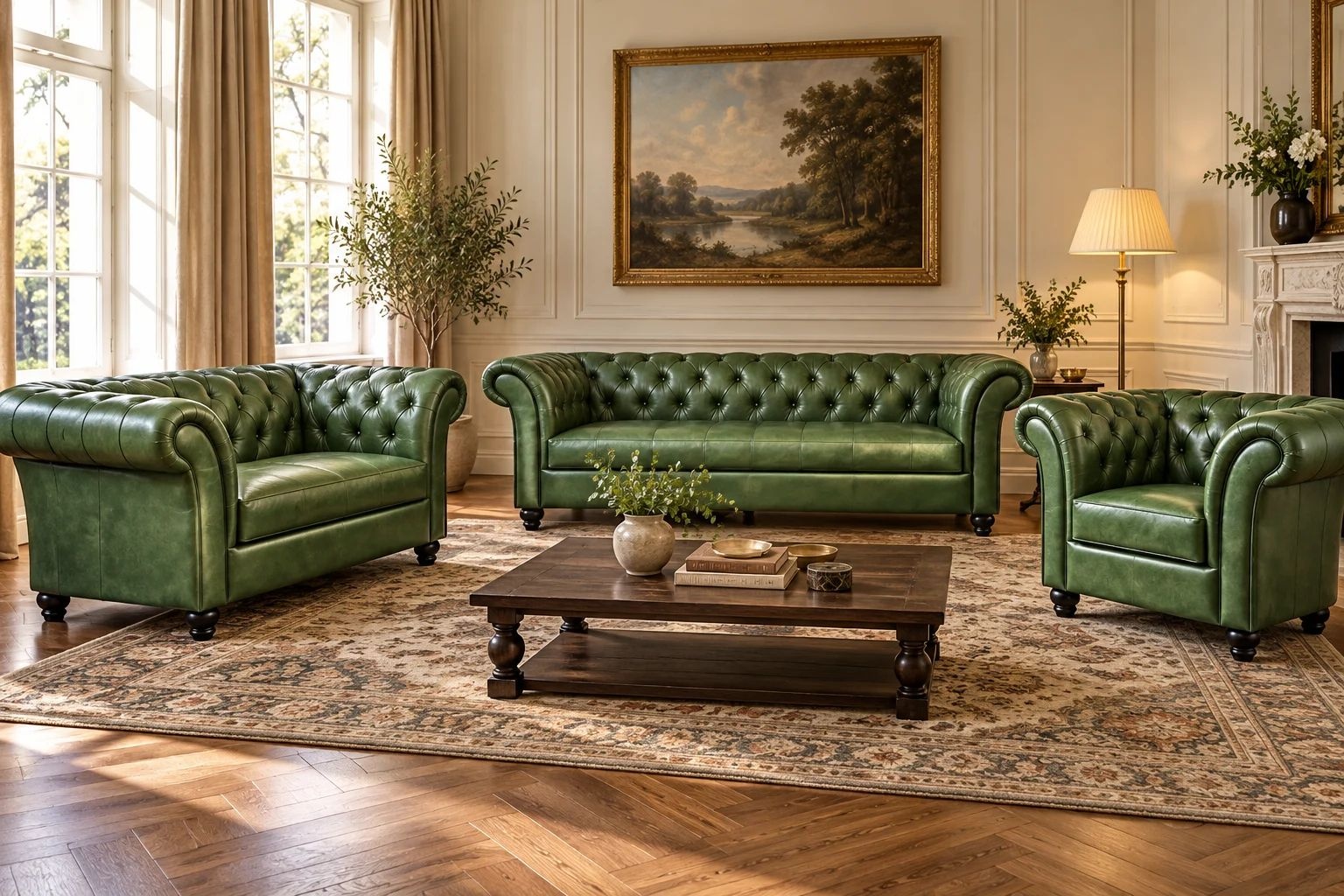 Chesterfield Bank Curve Groen | 1-zits Chesterfield Banken groen